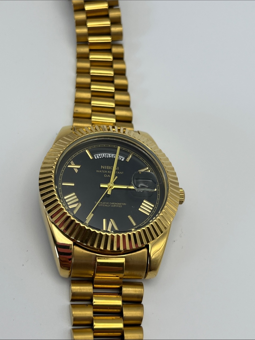 1985 Nibosi Gold Men's Watch with Black Dial and Day Display